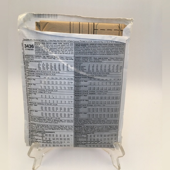 McCALL'S Sewing Pattern #3436 Tops & Skirts - Picture 2 of 2